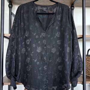 Ann Taylor Black Sheer Floral Blouse M